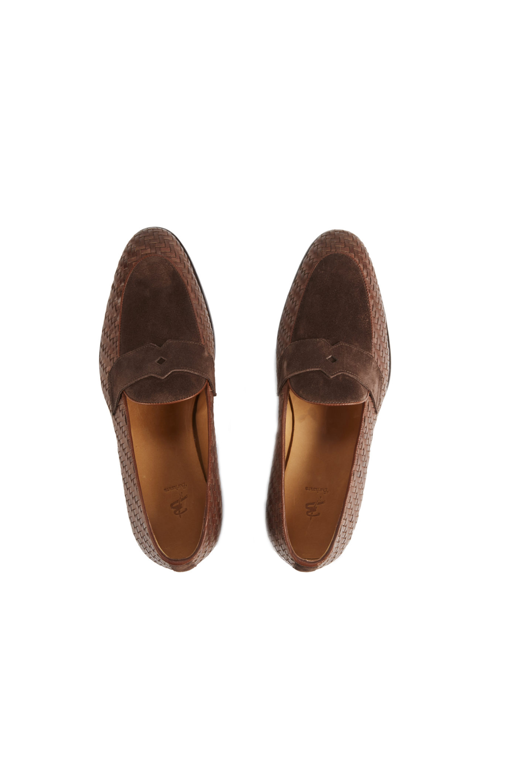 Schifano Brown Woven Leather/Brown Suede Penny Loafers - Barbanera