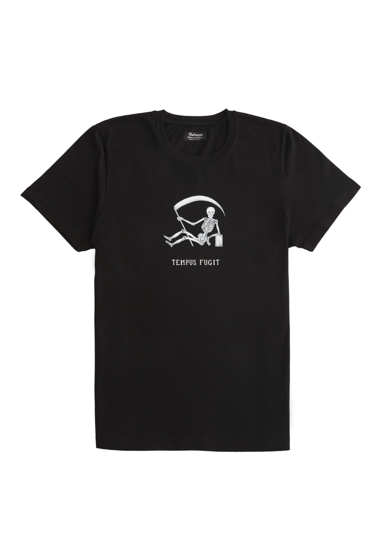 Tempus Fugit Black Raw Cotton T-Shirt - Barbanera
