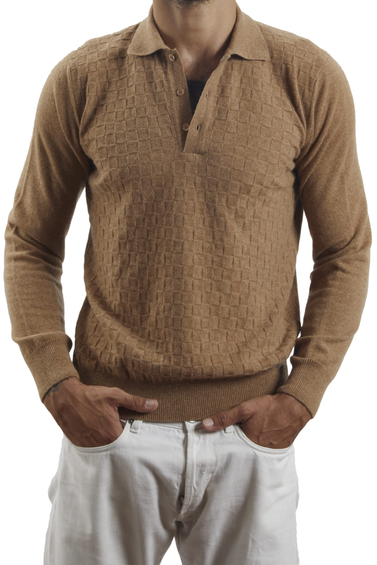 P.P.P. Light Brown Cashmere Polo Shirt - Barbanera