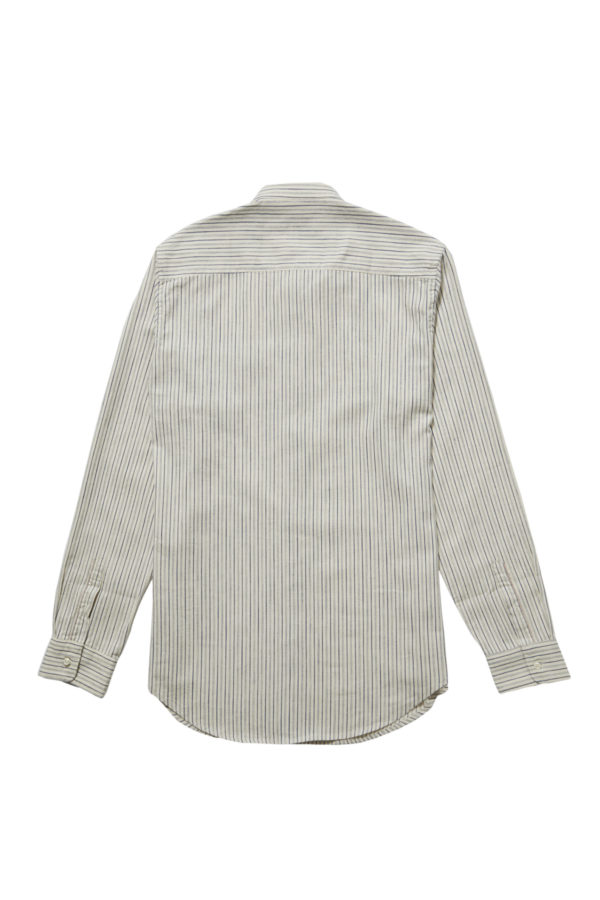Giuliano White/Blue Striped Band Collar Japanese Selvedge Cotton Shirt ...