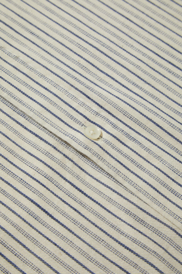 Giuliano White/Blue Striped Band Collar Japanese Selvedge Cotton Shirt ...