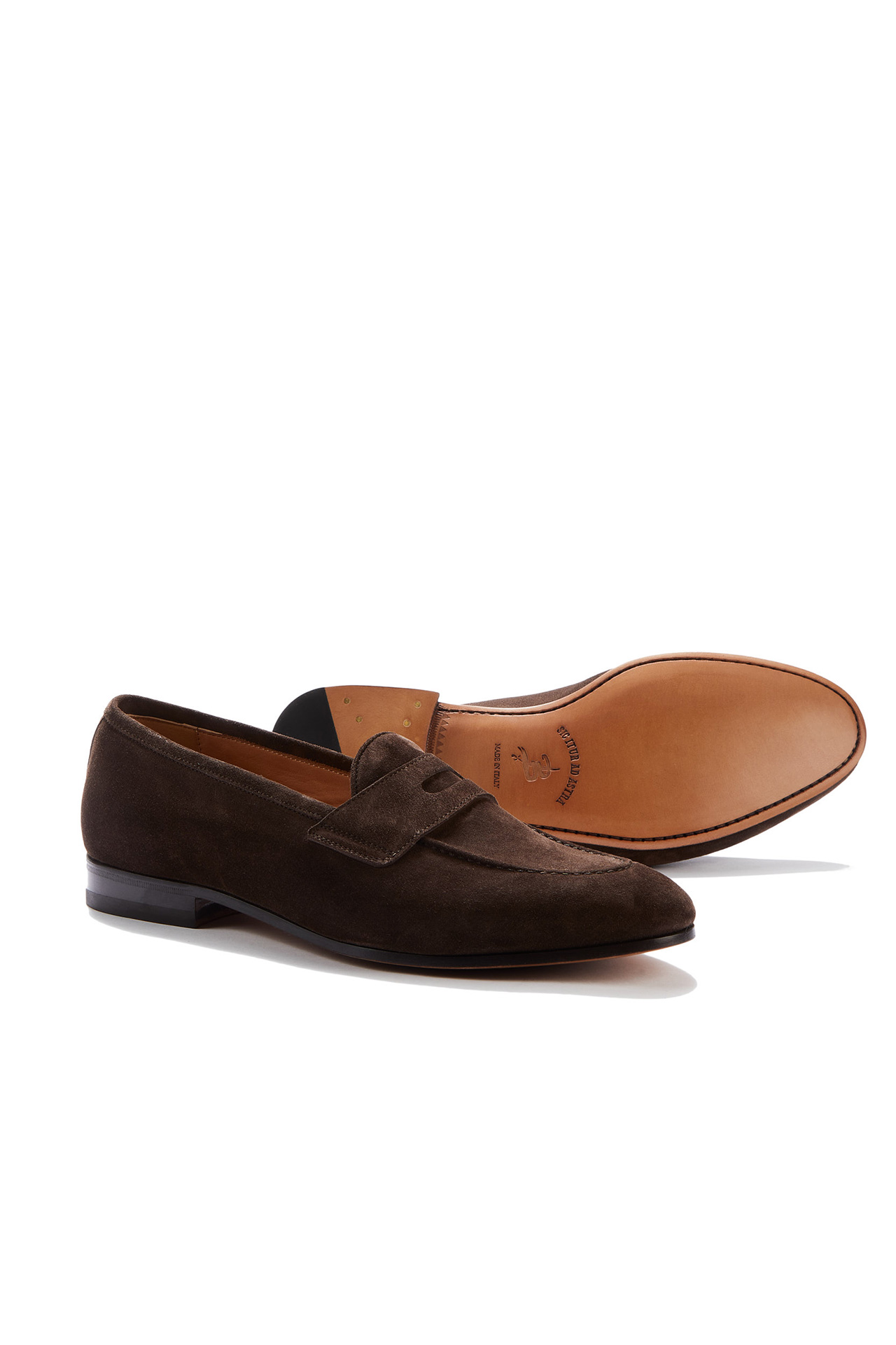 Polar Hollow laser Lawrence Dark Brown Suede Penny Loafers - Barbanera