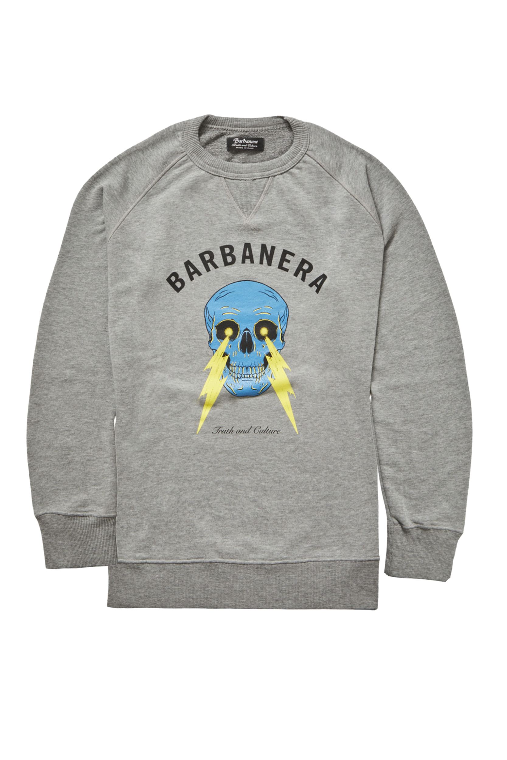 Meroni Grey Melange Crew Neck Cotton Skull And Lightning Bolt Graphic  Sweatshirt - Barbanera