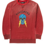 Meroni Vintage Red Crew Neck Cotton Skull And Lightning Bolt Graphic Sweatshirt