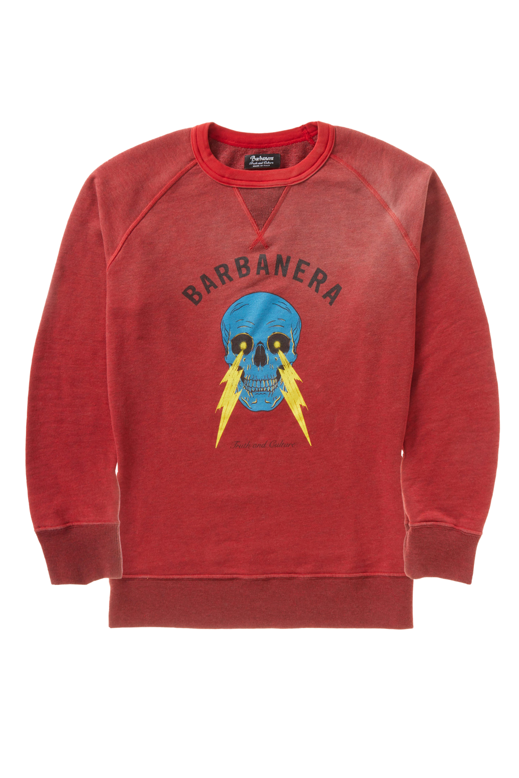 Neck Cotton Vintage Meroni Graphic Sweatshirt Red Skull And Lightning - Bolt Crew Barbanera