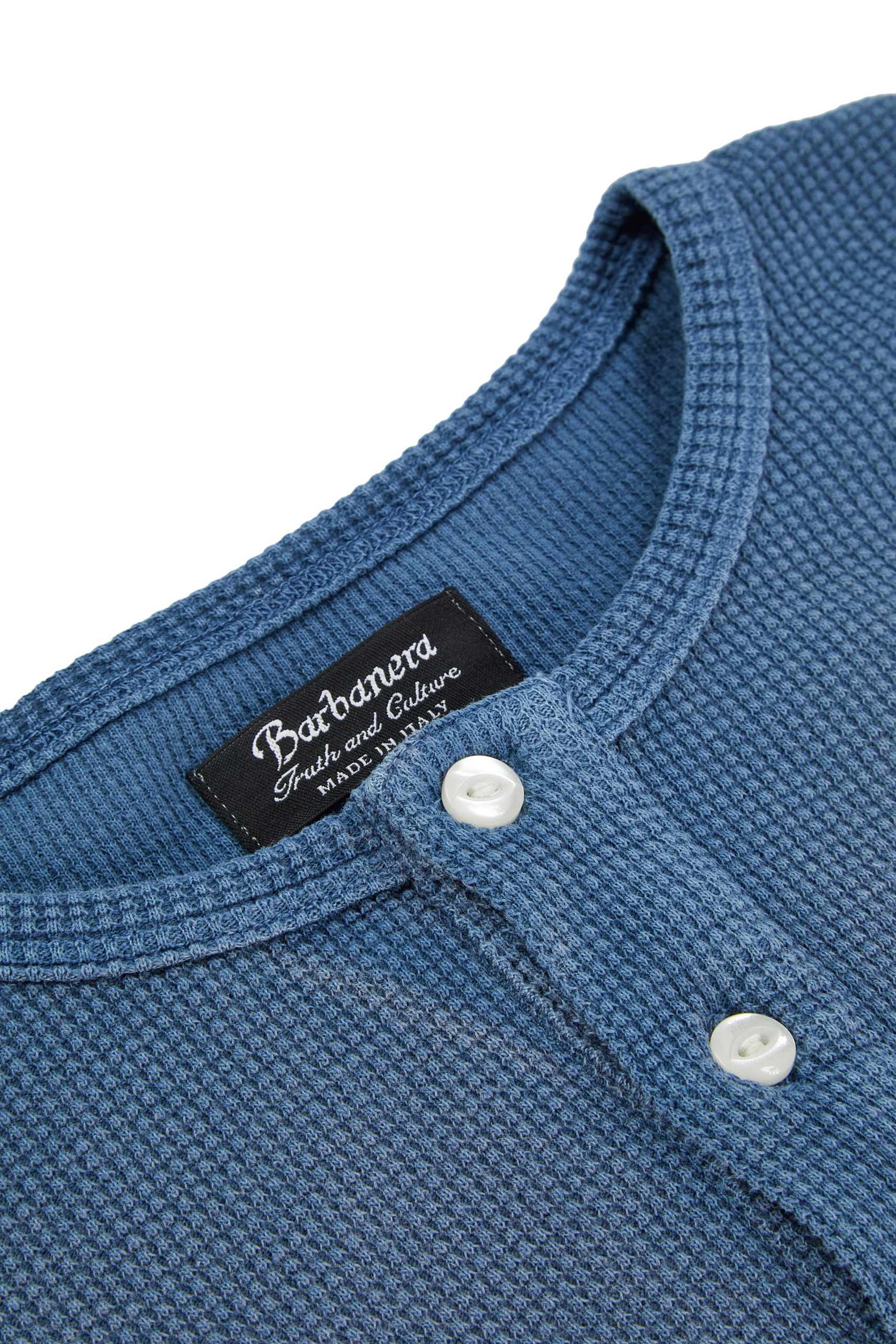 Tuco Vintage Blue Indigo Waffle Knit Cotton Henley Shirt - Barbanera
