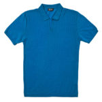 P.P.P. Teal Blue Vintage Pattern Knitted Cotton Polo Shirt