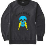 Meroni Vintage Black Crew Neck Cotton Skull And Lightning Bolt Graphic Sweatshirt