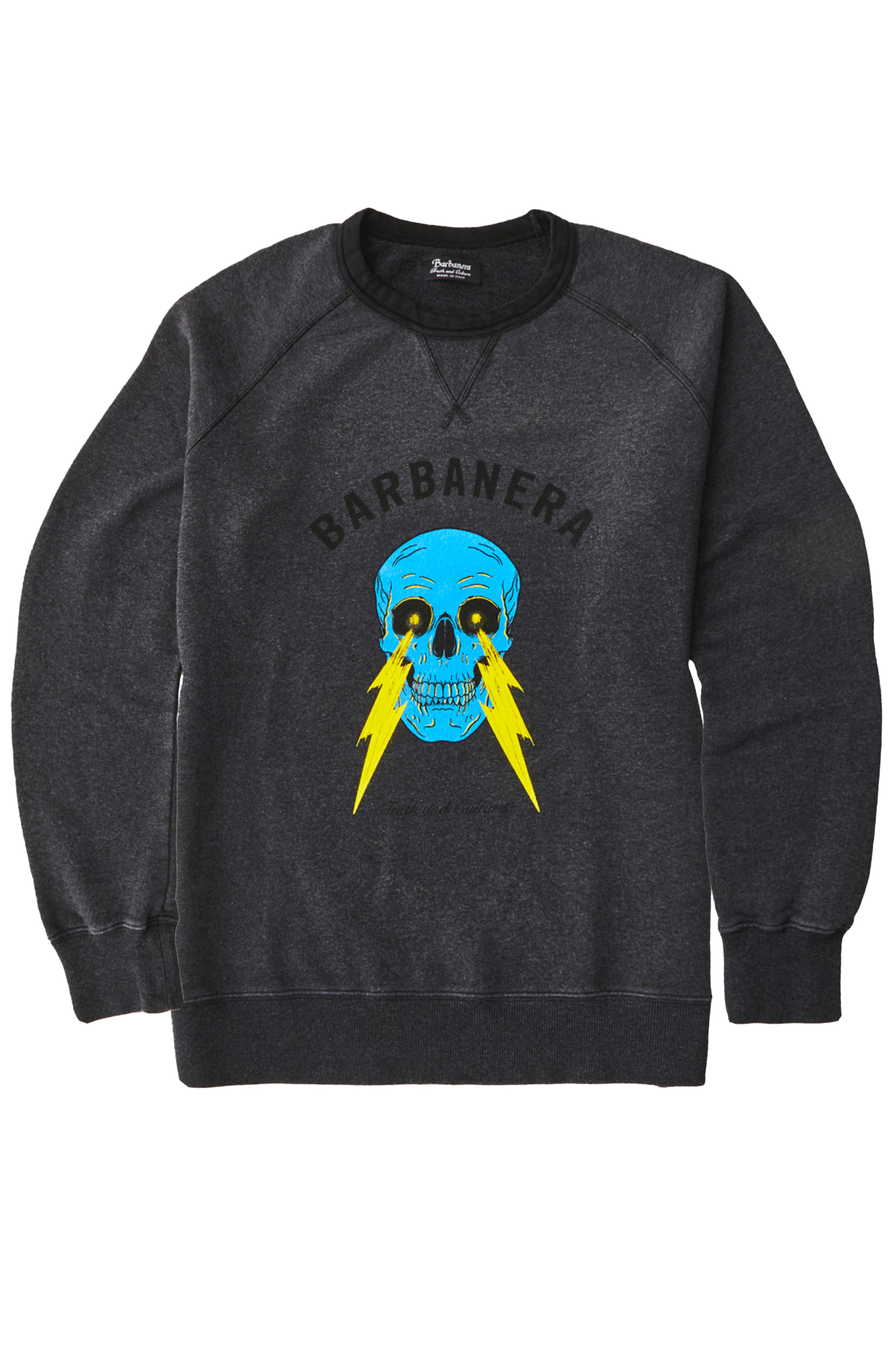 Meroni Vintage Black Crew Neck Cotton Skull And Lightning Bolt Graphic  Sweatshirt - Barbanera