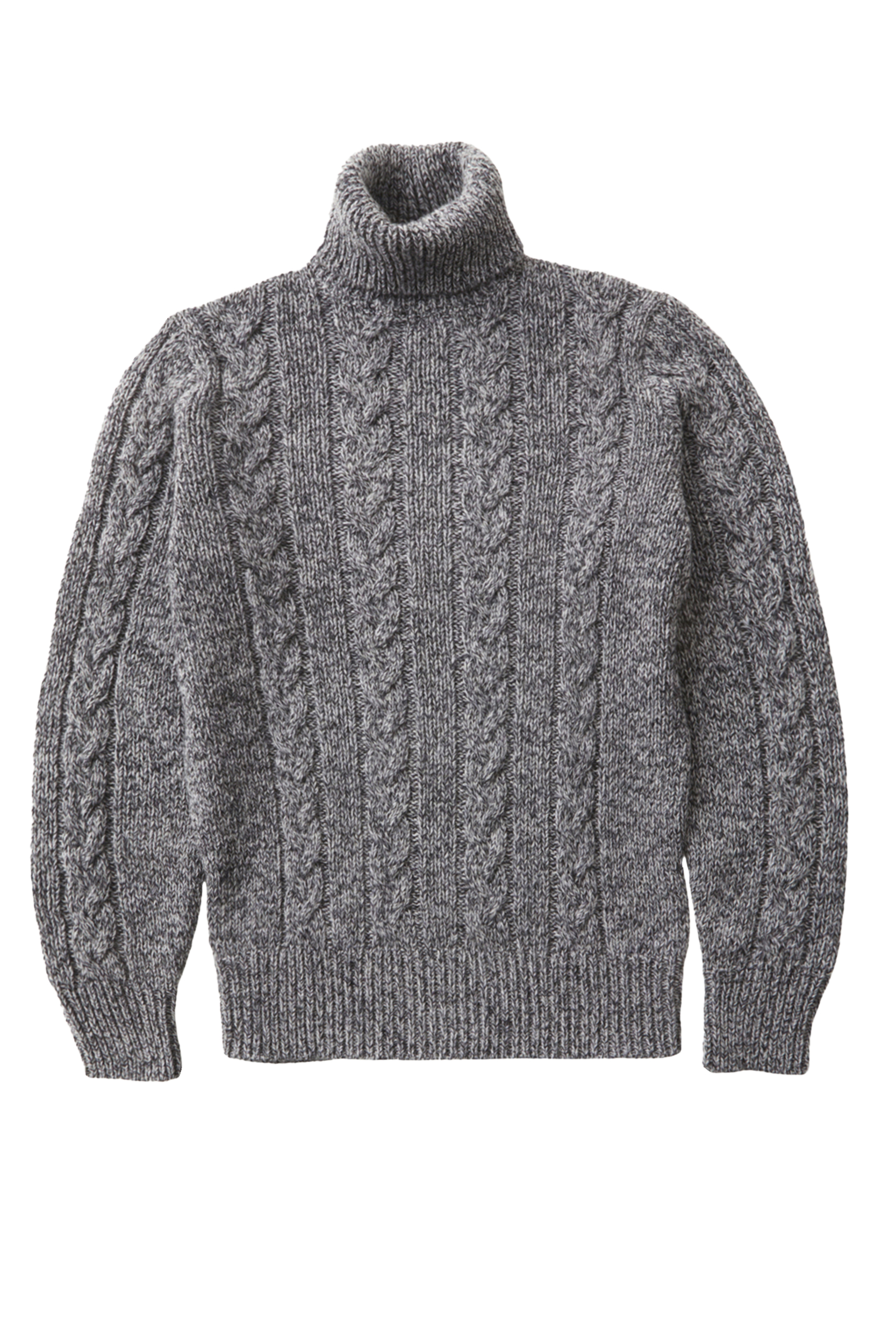 Kirk Light Grey Melange Merino Wool Cable-Knit Turtleneck Sweater
