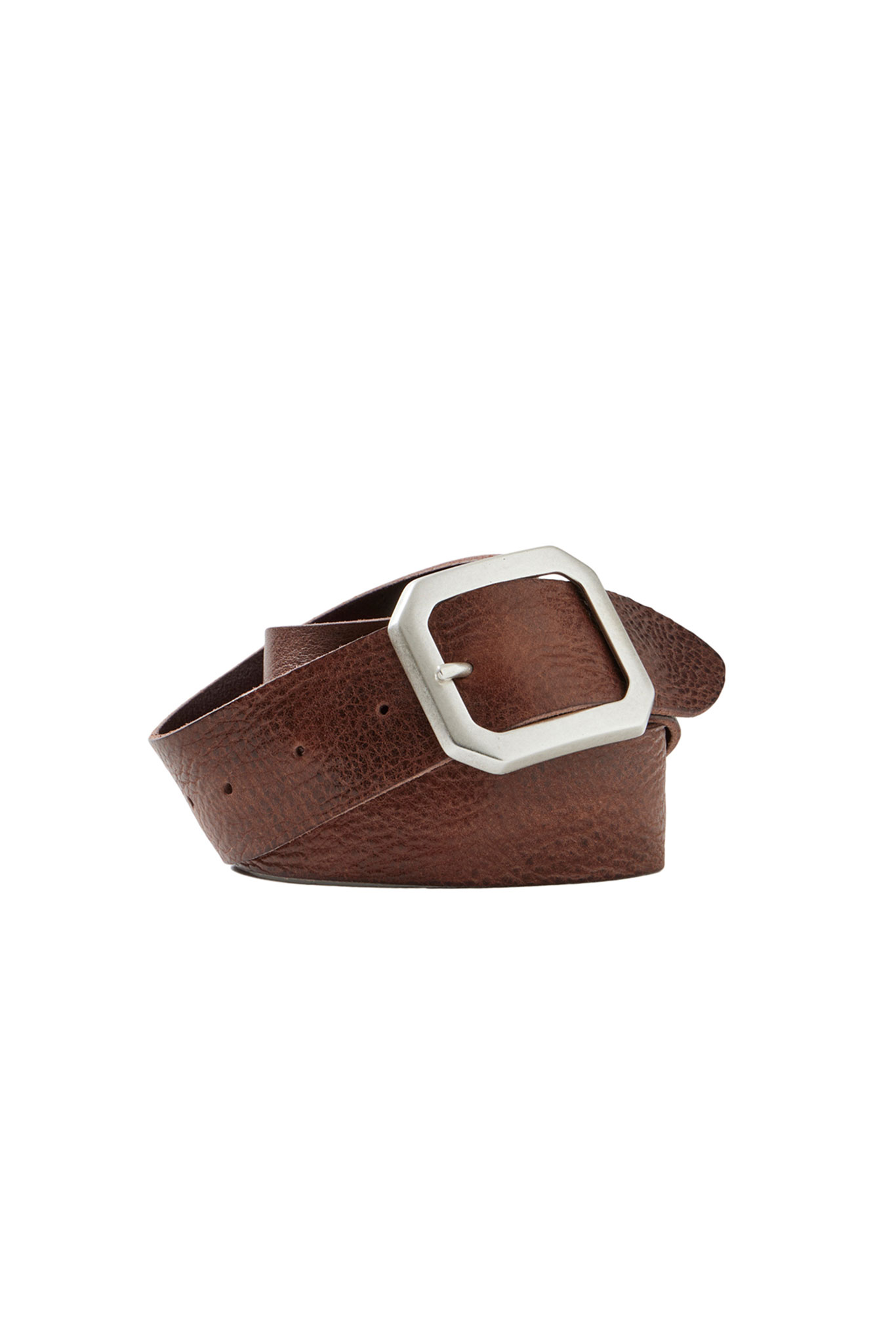 Hardin 40mm Brown Leather Belt with Removable Octagonal Buckle