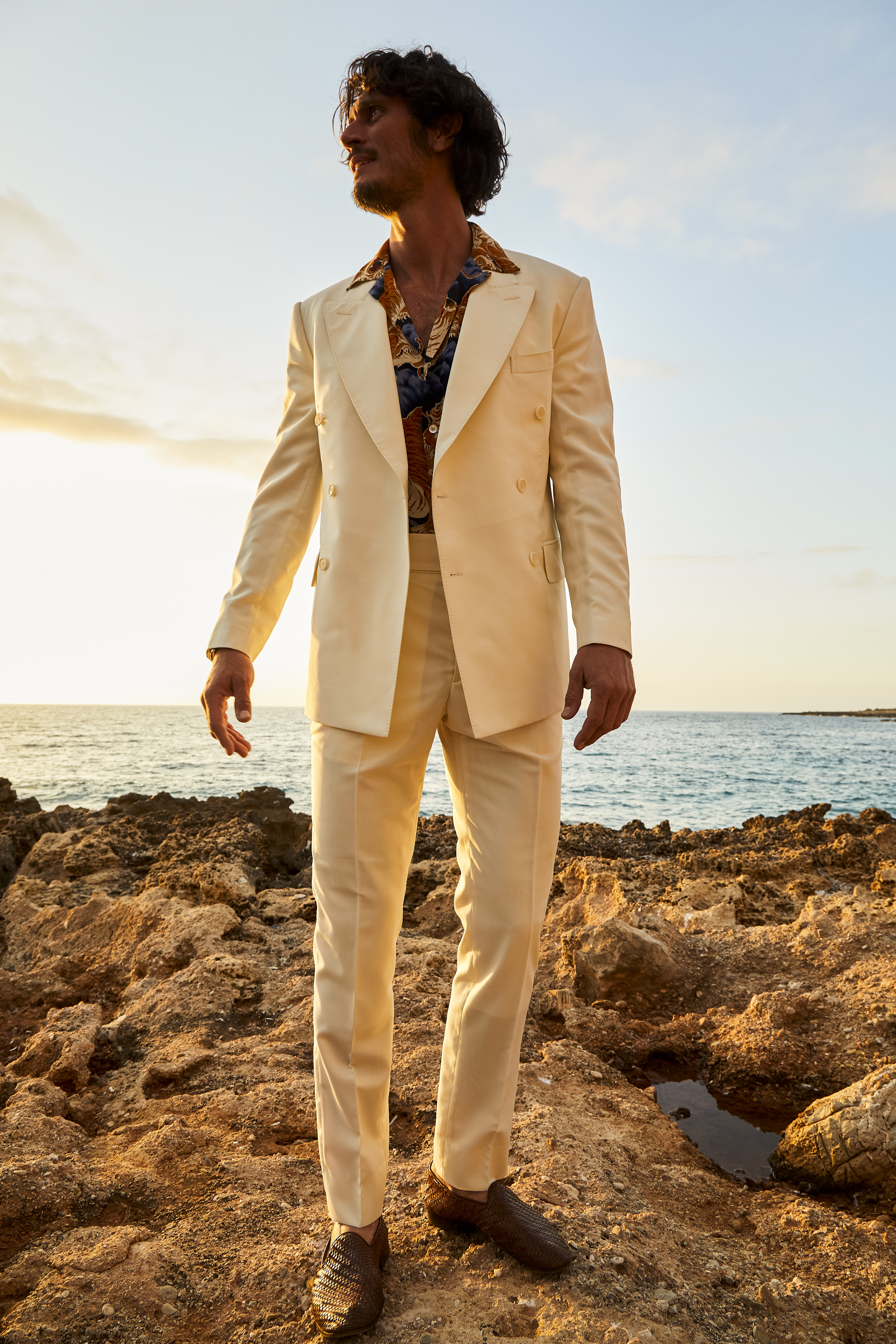 Alberto Cream White Mohair/wool Double Breasted Suit Jacket +