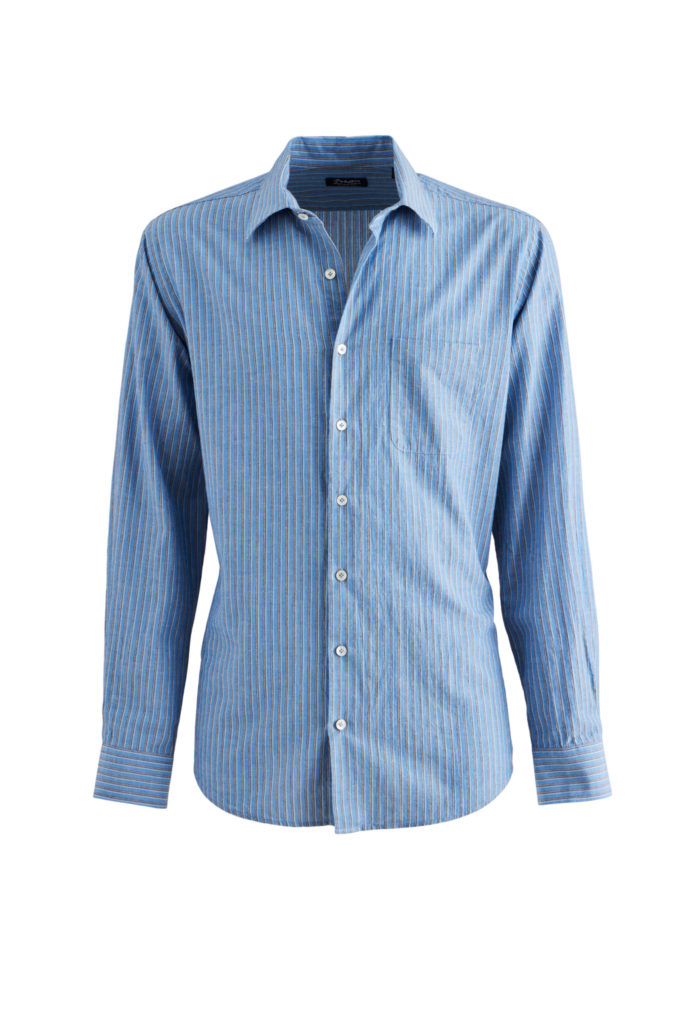 Faulkner Light Blue Striped Japanese Cotton And Linen Fabric Shirt ...