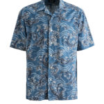 HST Blue “Waves” Japanese Cotton Fabric Camp Collar Shirt