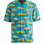 HST Light Blue “Cars” Japanese Cotton/Rayon Fabric Camp Collar Shirt