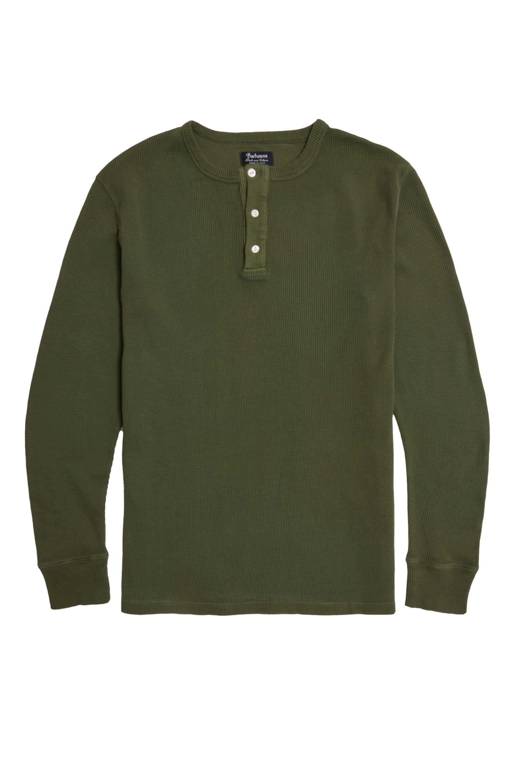 Tuco Green Waffle Knit Cotton Henley Shirt - Barbanera